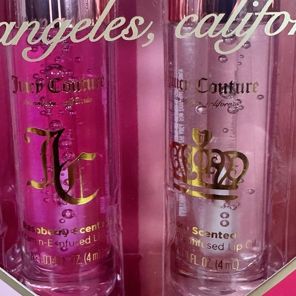 Juicy Couture Lip Oil Set 4 Pc Cherry Raspberry Rose Strawberry Heart Gift NWT
